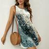 European and American large-size women's vacation dress, new full body printing retro fashion travel