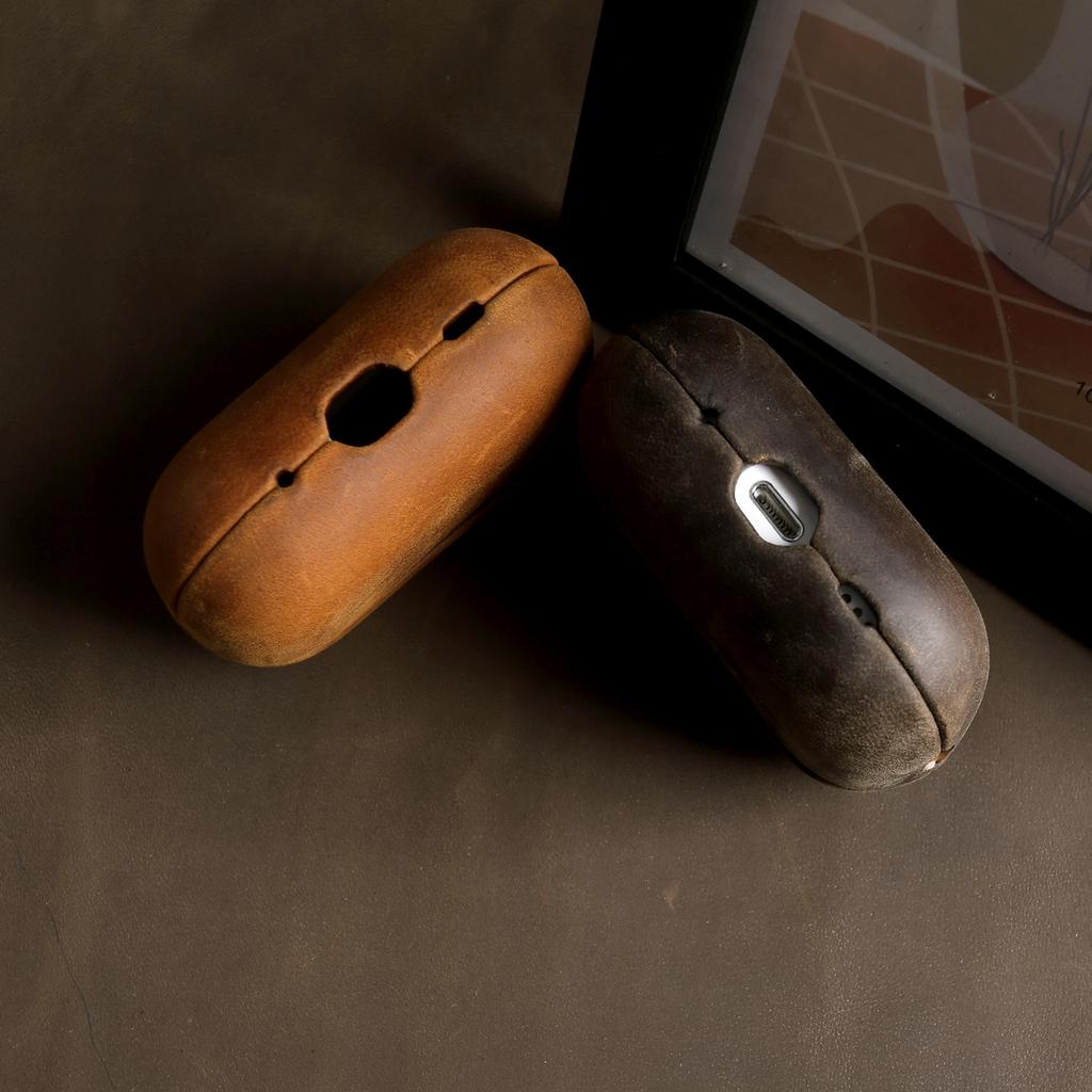 Crazy Horse Genuine Leather Case For Airpods Pro 2 Cases Airpods 4 3 Handmade Wireless Bluetooth Earphone Box Protective shell