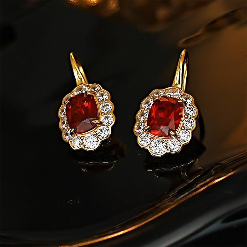 3-Carat Red Corundum Pigeon Blood-red Gold-plated Dense Diamond-encrusted Lace Earrings, Versatile Temperament Niche Light Luxury Ear Jewelry 2026