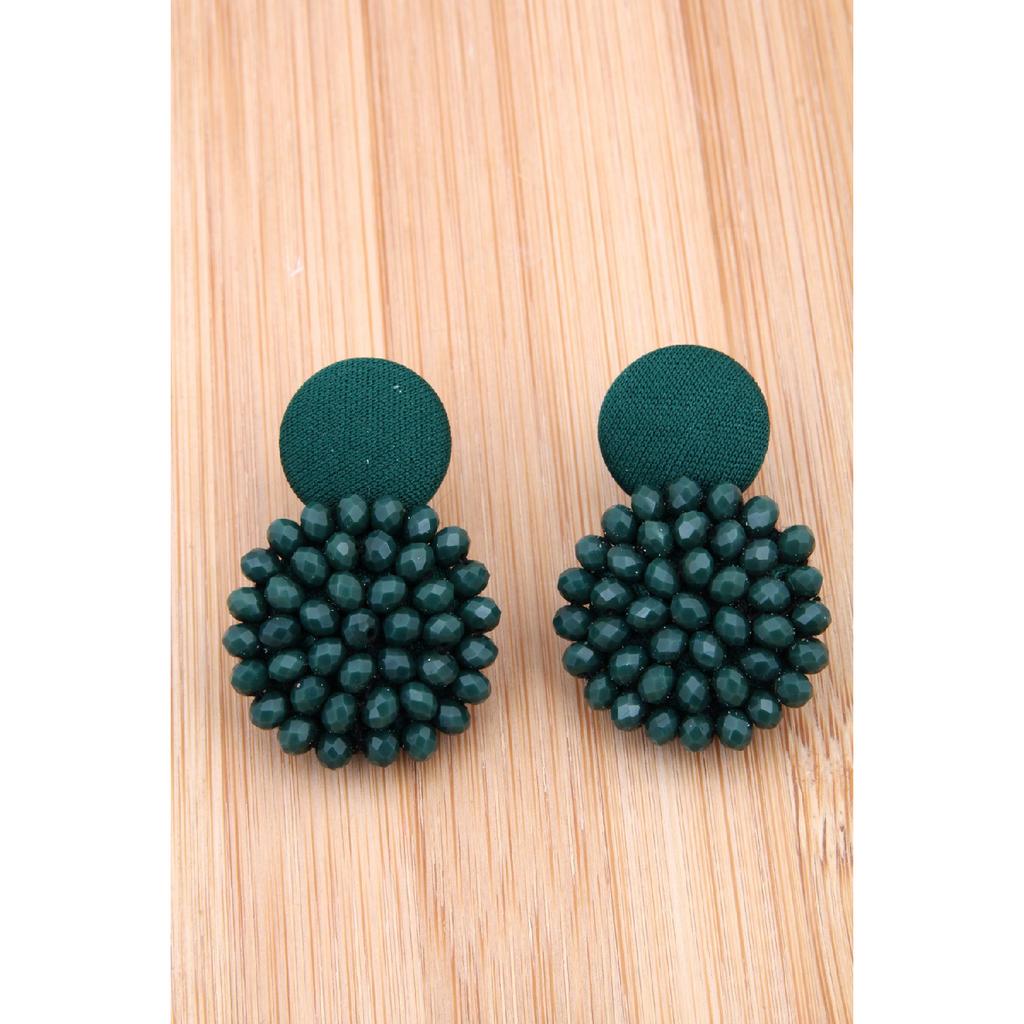 Black Crystal Design Button Earring