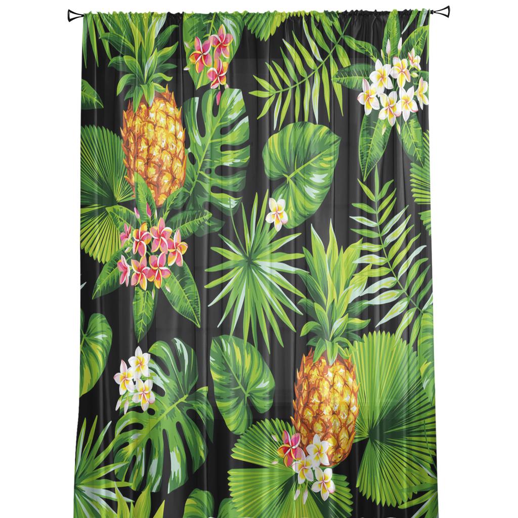 Pineapple Green Leaves Flowers Plant Tulle Sheer Window Curtains for Living Room Kitchen Children Bedroom Voile Hanging Curtain