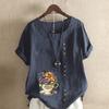 Women's Fashion Flower Prined Short Sleeve T-shirt Loose Cotton Shirt Casual Loose Summer Blouse Tops Plus Size