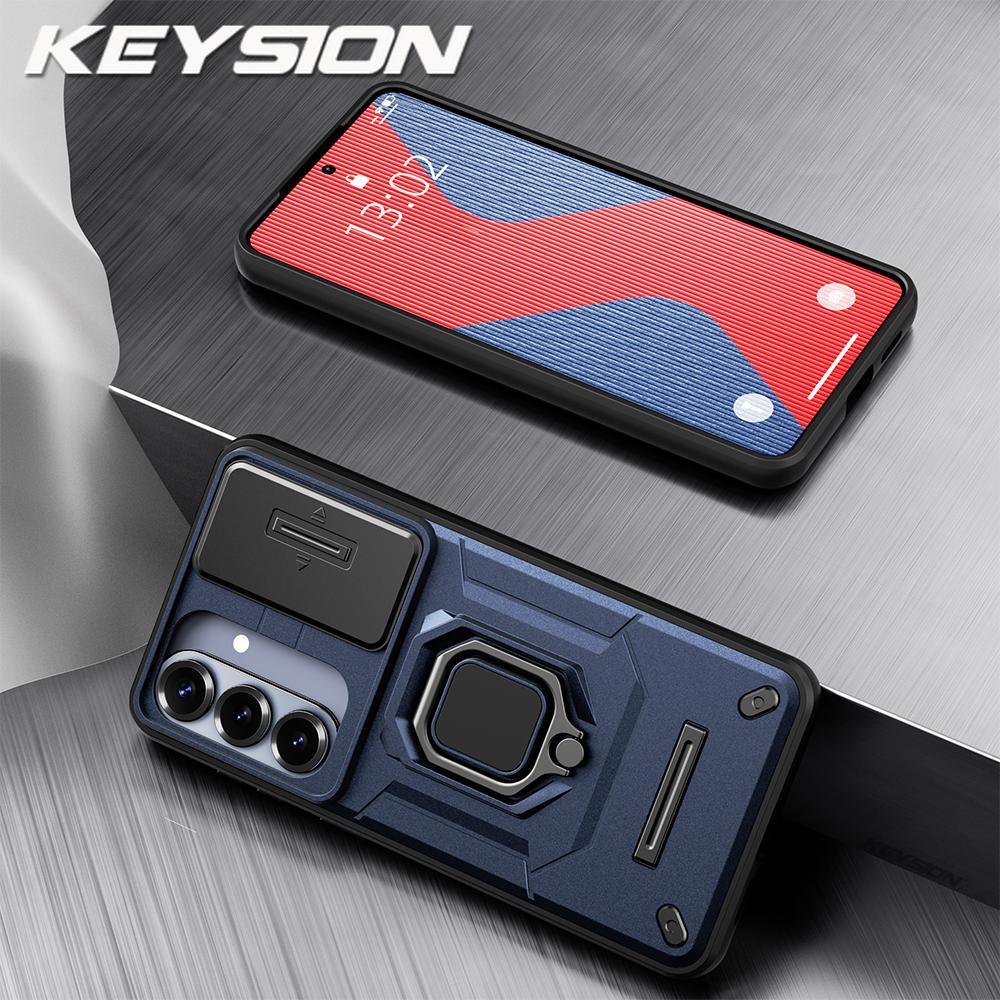 KEYSION Shockproof Armor Case for Samsung S26 Ultra 5G Slide Camera Lens Protection Ring Stand Phone Cover for Galaxy S26+ Plus