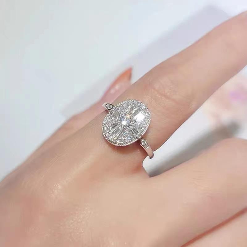 Classical Luxury  Sterling Silver Pave Princess-cut Simulated Diamond Wedding Rings for Women Adjustable  Girl Gift