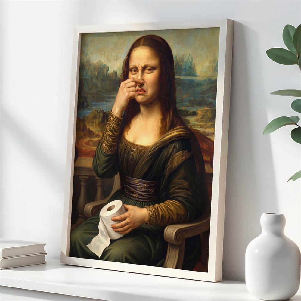 Funny Mona Lisa Poster Bathroom Wall Art with Toilet Paper Prints Toilet Decor Art Parody Canvas Painting Guest Toilet Gift