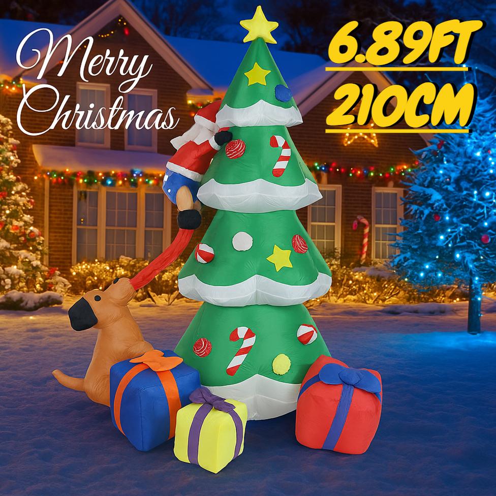 6.89FT Christmas Inflatable Toy Santa Claus Tree Dog Decorations With LED Xmas Decor for Yard Lawn Party Xmas Home Supplies Gift