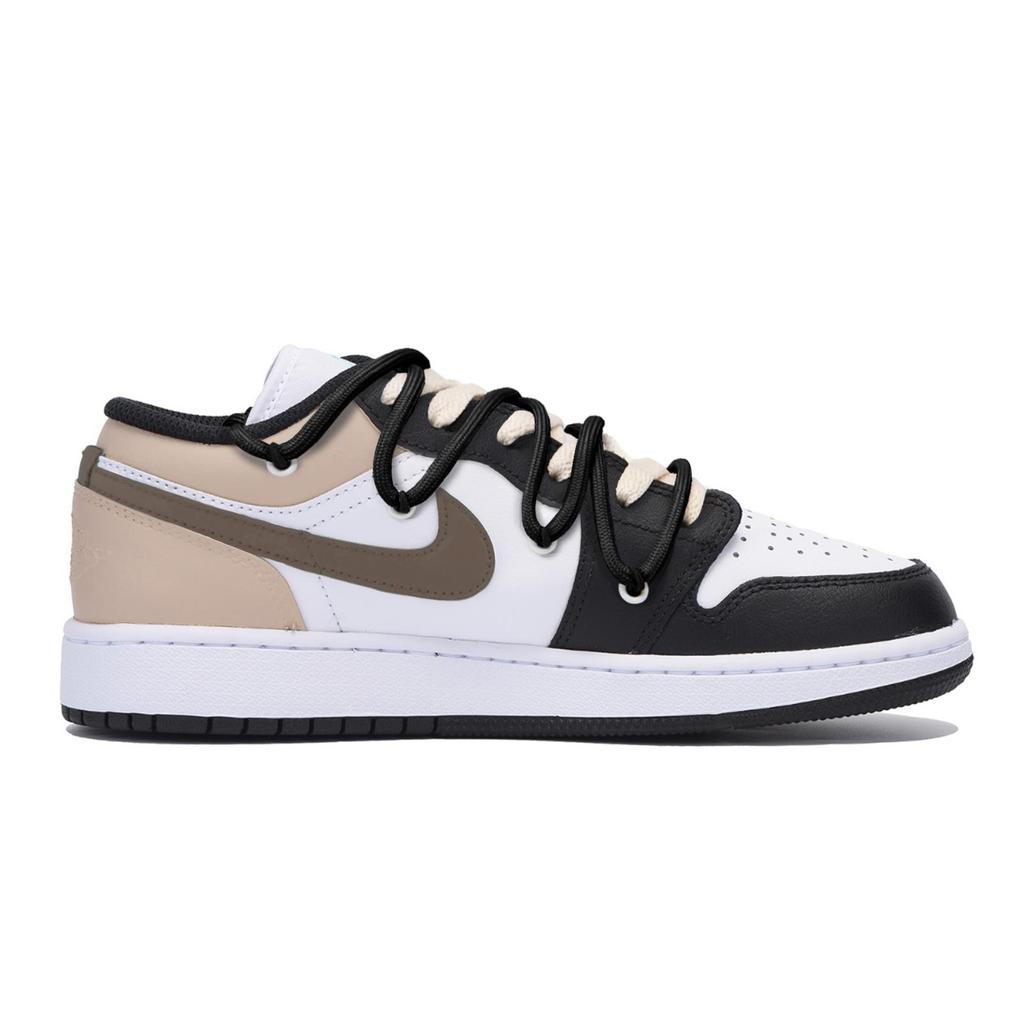 Jordan Air Jordan 1 Puppy Fragment Slip Resistant Abrasion Resistant Low top Vintage Basketball Shoes Men's Black Brown 553558-131(Team85-)