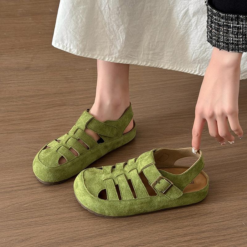 

New Soft Leather Shoes for Women, Versatile and Retro Sandals 40 зелёный