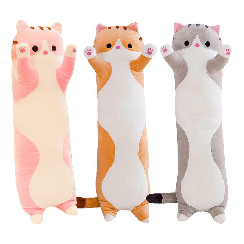 Cat Plush Long Toy Soft Stuffed Kitten Pillow Kids Sleeping Pillow Home Decor