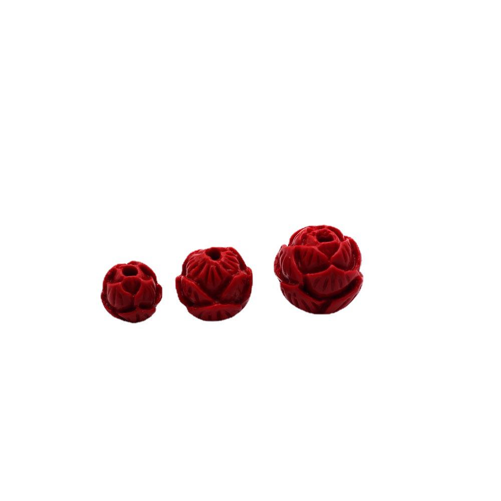 Imitation Cinnabar Lotus Beads: Round Jewelry Accessories, DIY Bodhi Brass Keychain, Lotus Spacer & Loose Beads.