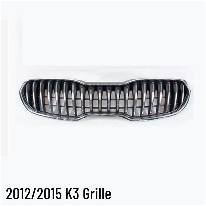 Kia K3 Front Grille Assembly for 2012, 2016, 2019 Models - Stainless Steel Headlights, Taillights, Fog Lights