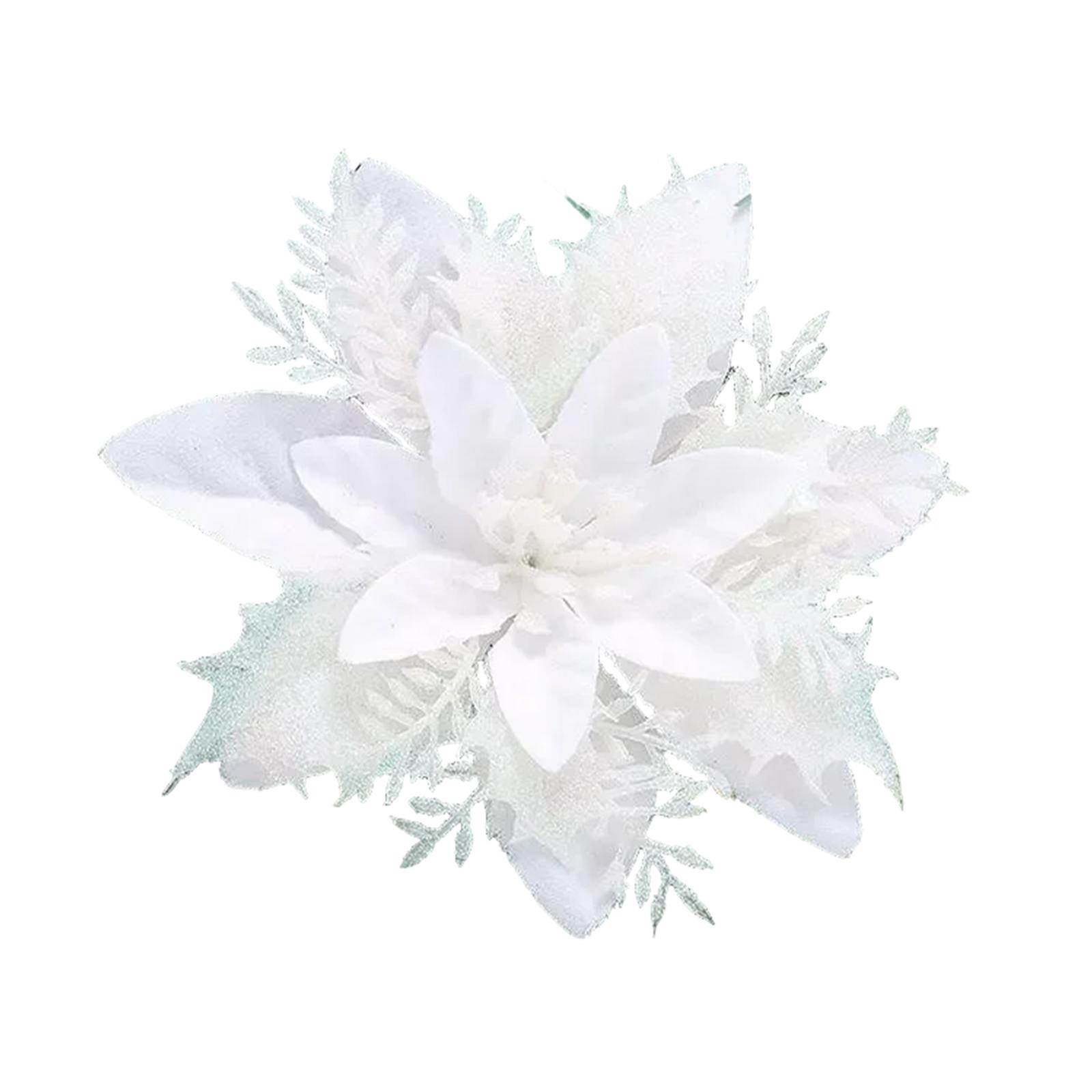 

Glitter Poinsettia 5.5 Inch Artificial Flower Christmas Clip Stem Christmas Tree Ornaments For Wedding Party Wreath Decoration One Size