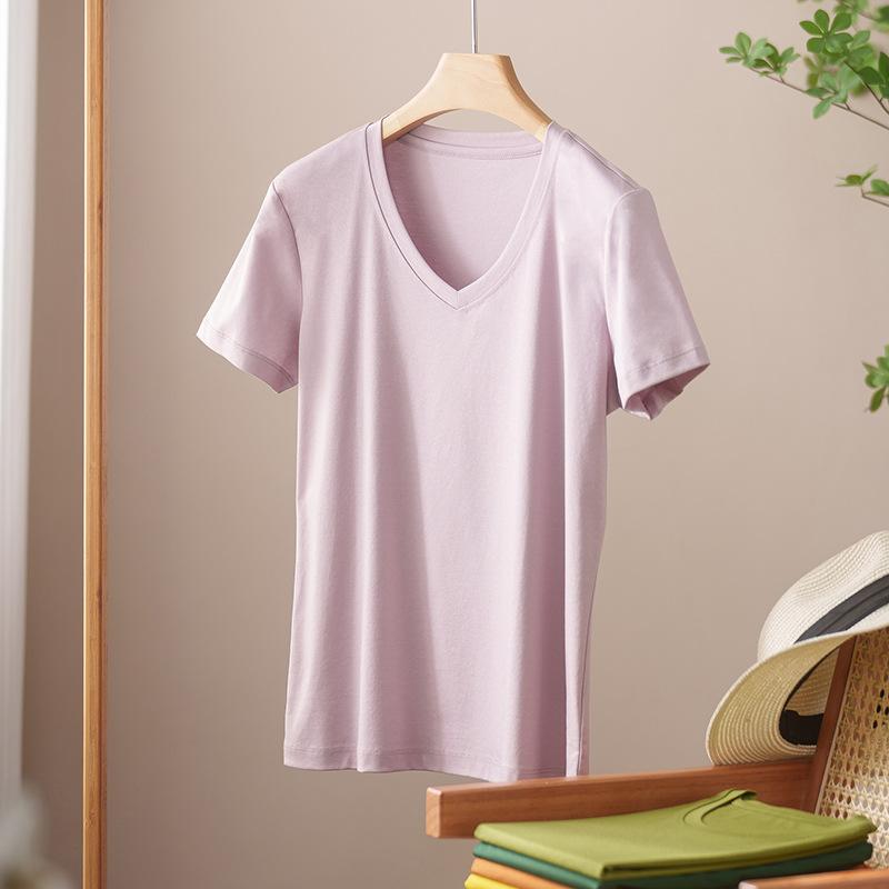 Rundhals Kurzarm Damen Sommer Neueste Trendige Vielseitiges und Bequemes T-Shirt Langgewaschenes Baumwoll Oberteil Ohne Verformung