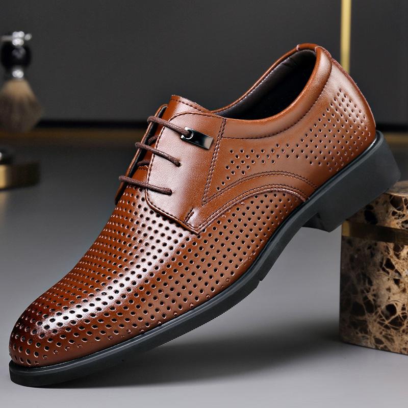 Fashion Summer New Business Breathable Hollow Leather Shoes Men's British Large Size Sandals Korean Casual Fashion Dress Shoes Male