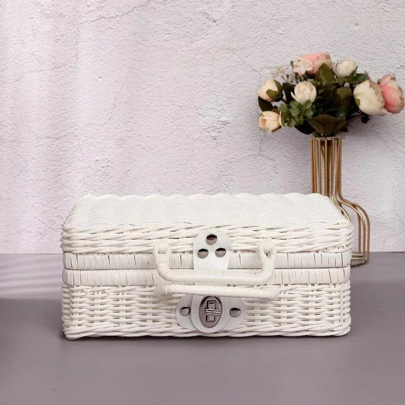 Rattan-like Finishing Box Woven Rattan Basket Retro Storage Box Decorative Props Suitcase with Hand Gift Box