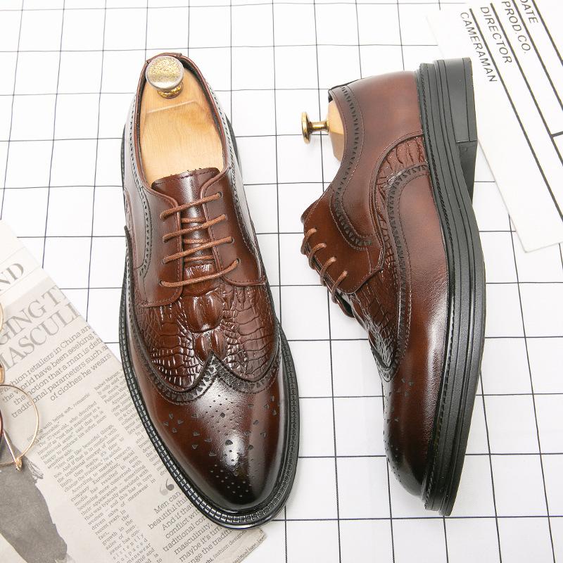 2024 Foreign Trade Spring New Business Men's Casual Leather Shoes Men's Gentleman Block Men's Trend Dress Shoes