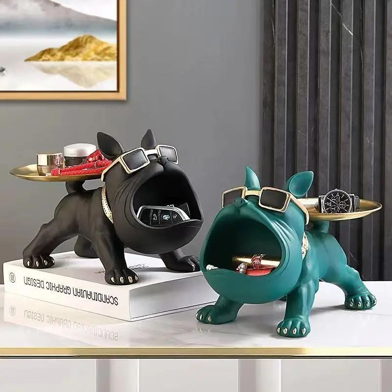 Resin Bulldog Statue With Zinc Alloy Handcrafted Pet Decor Figurine for Home Desk Bookshelf Men Women Storage Key Holder Jewelry