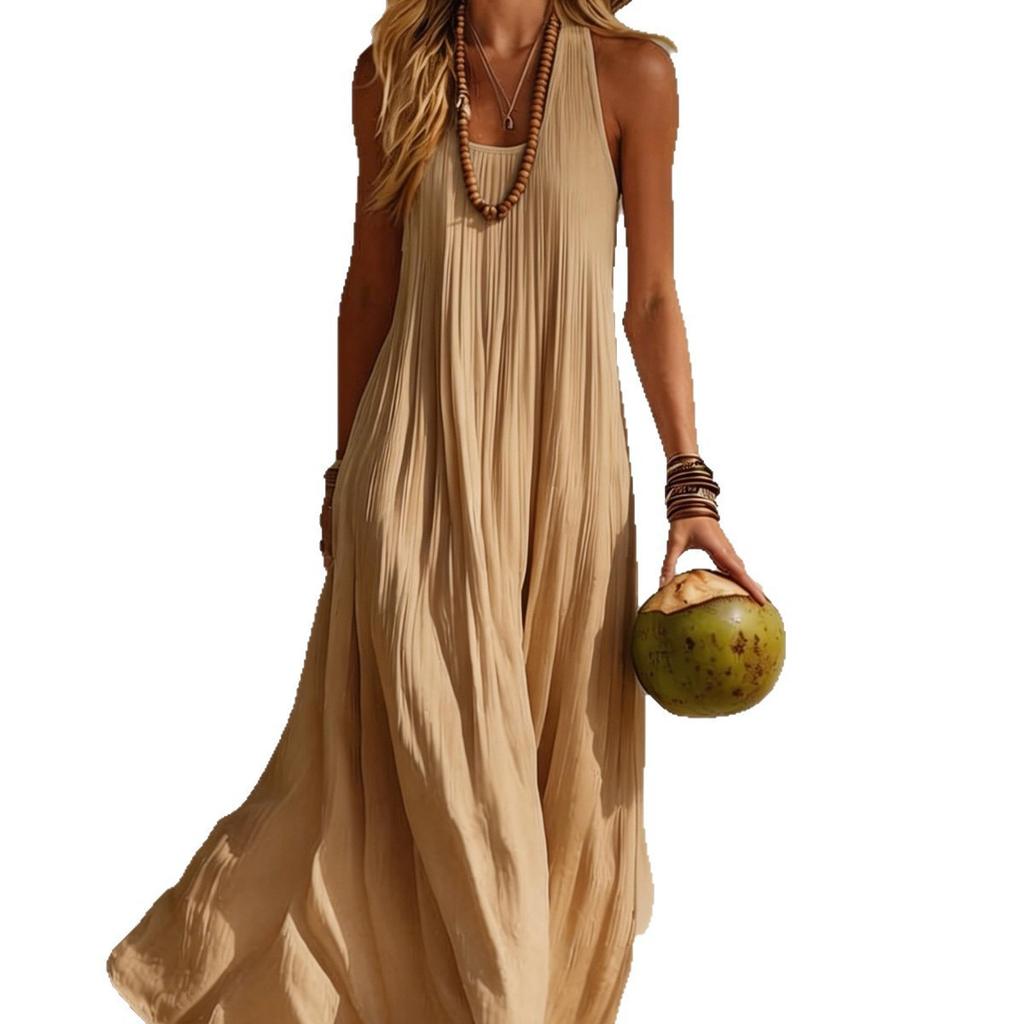 2026 summer European and American popular new women's vest seaside vacation style loose dress women