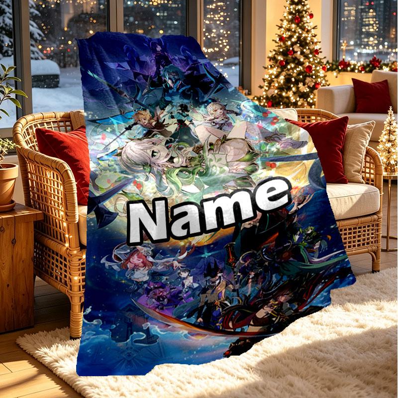 Custom Name Personalized Genshin Impact Print Blanket, Home Decor, Bedroom, Sofa, Camping, Couch, Gifts for Birthday Christmas