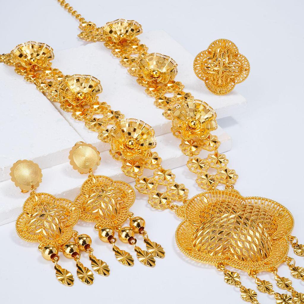 Luxury Vintage Floral Tassel Necklace, Earrings & Ring Set from Dubai