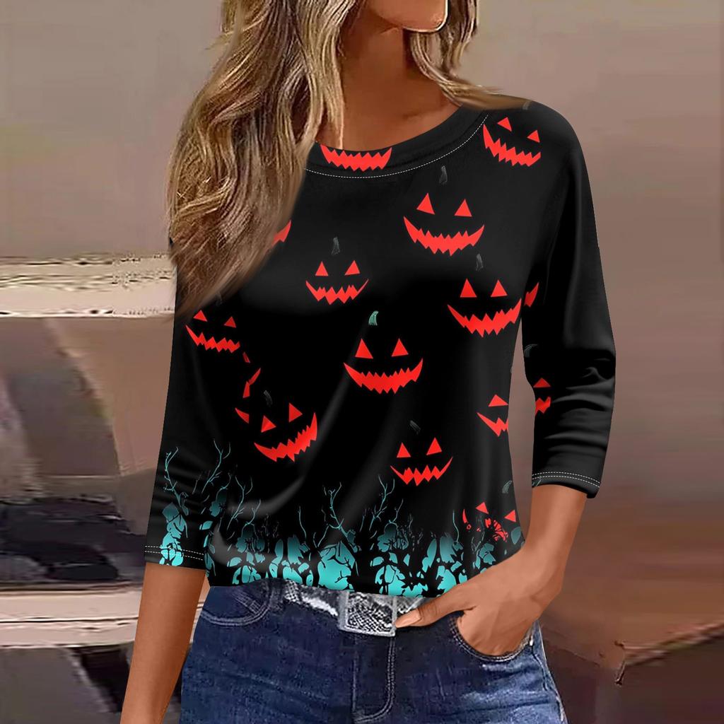 Women's T Shirt Tee Fashion Casual Round Neck 3/4 Sleeve Loose Printed T-Shirt Ladies Top