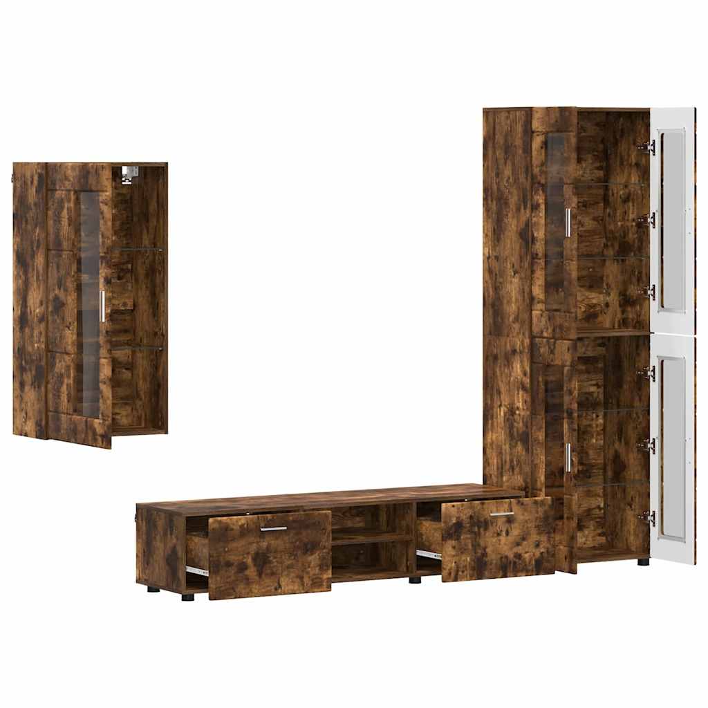 FLORIN 3 Piece TV Cabinet Set Smoked Oak Particleboard
