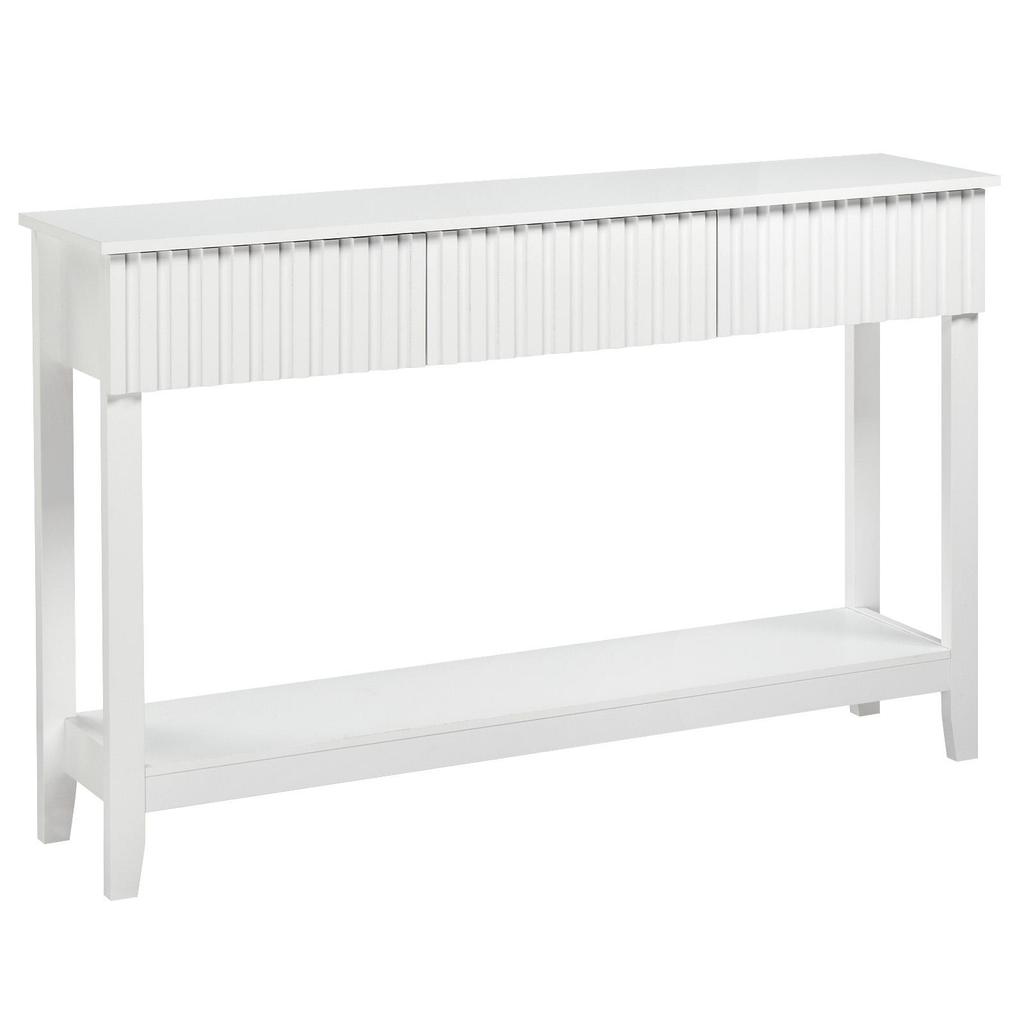 Modern Console Table with 3 Drawers and Open Storage Shelf, Entryway Table Narrow Long Sofa Table Hallway Foyer Table Behind Couch Table, White