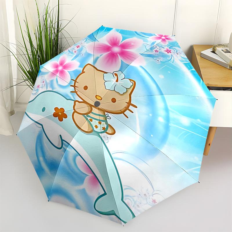 

1pc Hello Kitty Dolphin Automatic Opening/Closing Umbrella - Portable Folding Design with Iron Frame - Outdoor for Fans, Travelers, Everyday Use - Ide