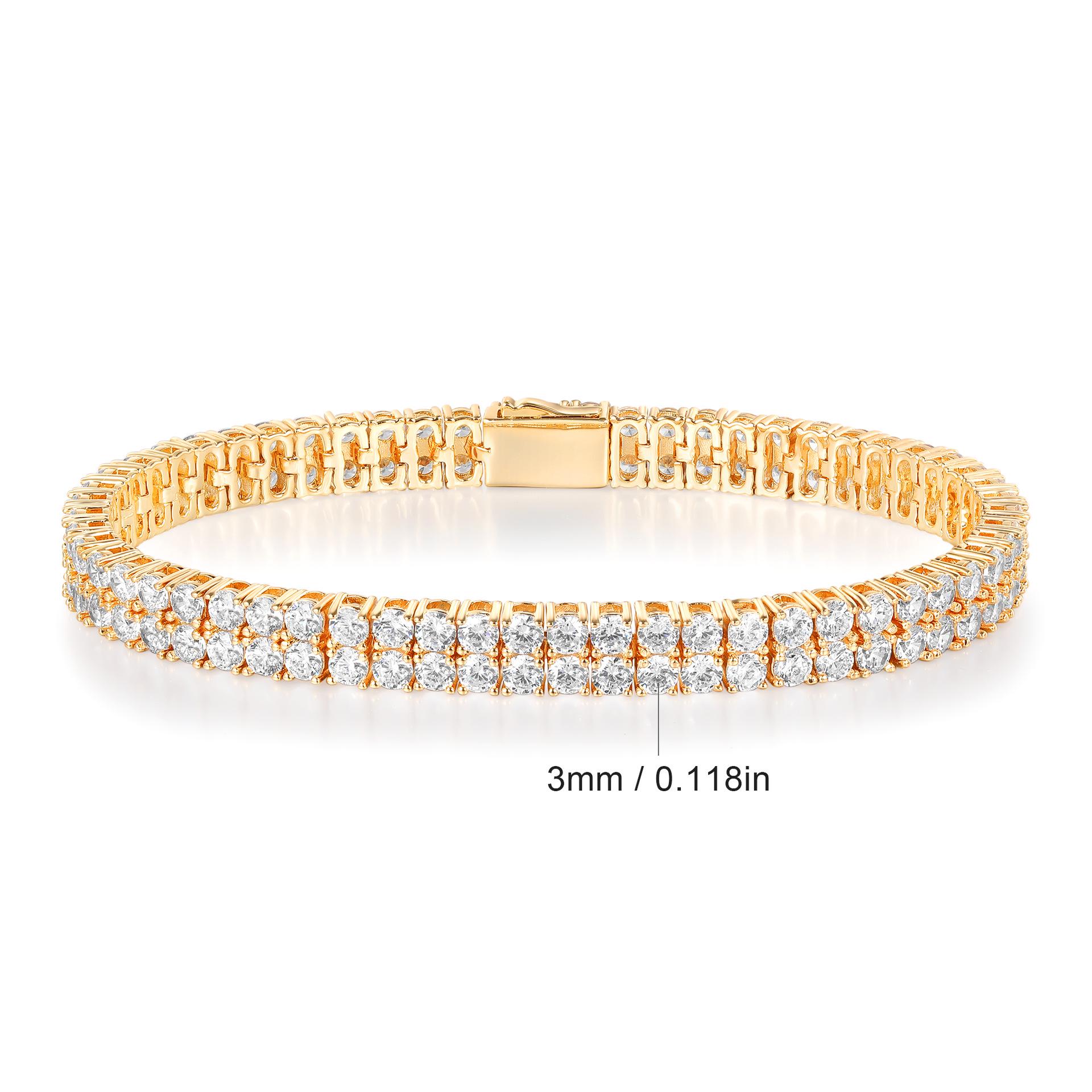 

European-American Hip-Hop Double Row 3MM Inlaid Zircon Tennis Bracelet 6.5 Inch