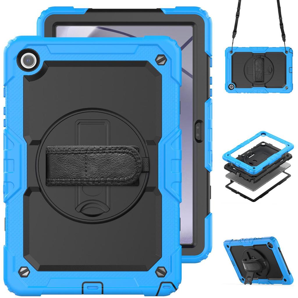 Contrast Color Rotating Stand Case with Strap for Samsung Tab A9 Plus X115
