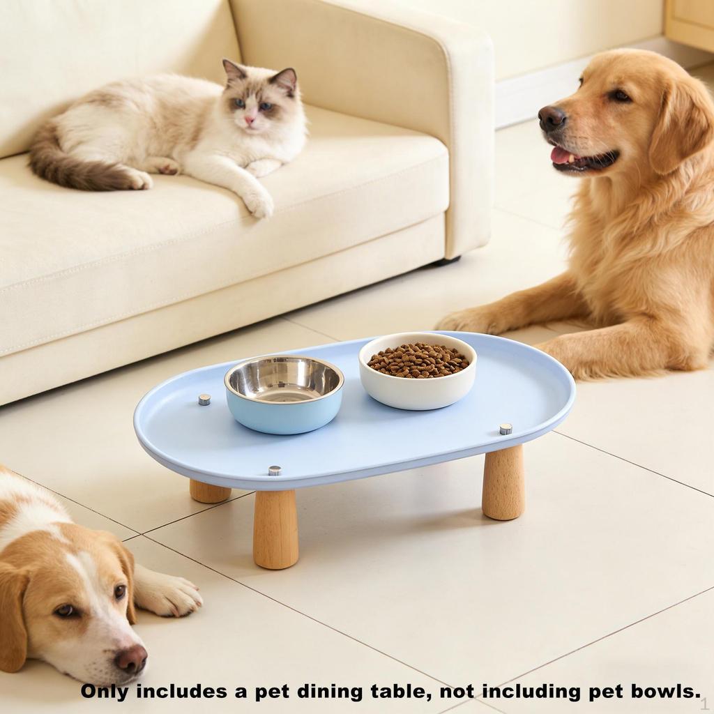 Cat Bowl Holder, Elevated Feeding Stand, Food with Wooden Legs, Easy to Clean, Non-slip, for