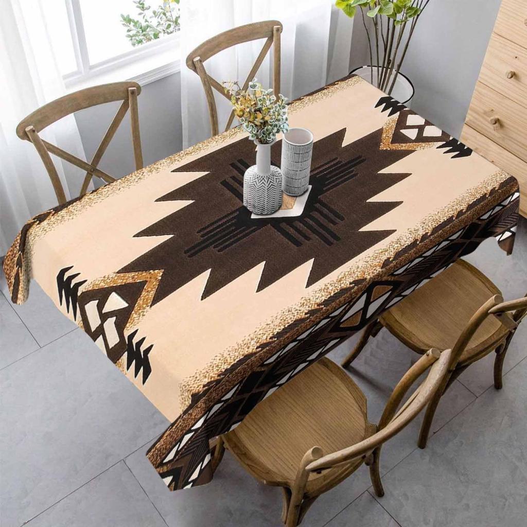 n Aztec Rectangle Tablecloth 60x84 Inch Southwestern Geometric Square Triangle Brown Dining Table Cover Deco for Kitchen Home Outdoor Party