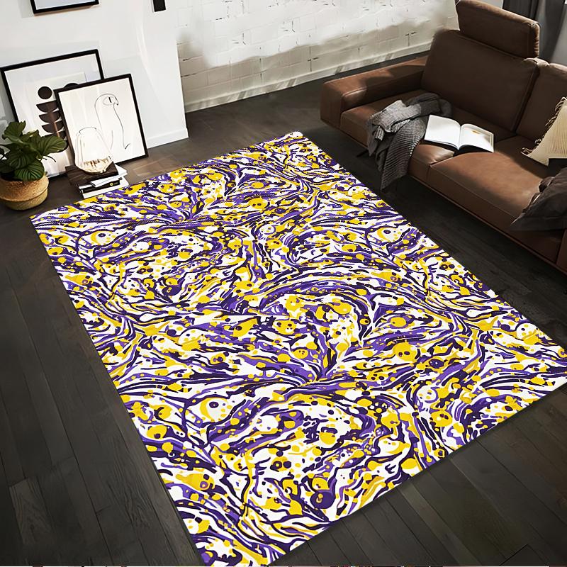 Abstract Colorful Artistic Carpet with Yellow, Purple, and White Patterns Suitable for Use As an Anti-slip for Living Room Bedroom Sofas