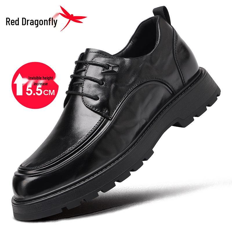 Red Dragonfly Men's Autumn/Winter Formal Leather Shoes, 2024 New Collection with Velvet Lining and Hand-Grabbed Texture
