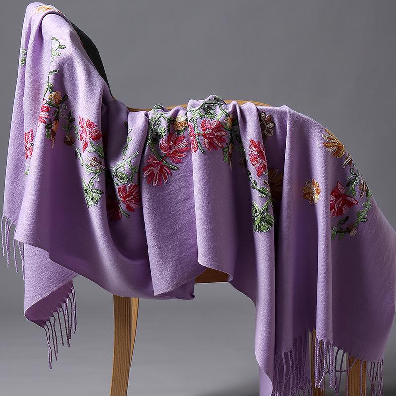 Yunnan Lijiang Women's Ethnic Embroidered Black Tassel Shawl, Thick and Warm, Imitation Cashmere, Oversized for Autumn and Winter