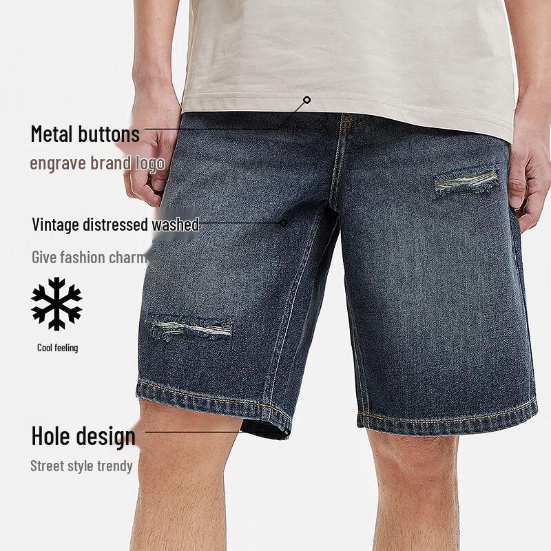 Semir Men's Cool-Feel Loose Fit Distressed Ripped Denim Shorts