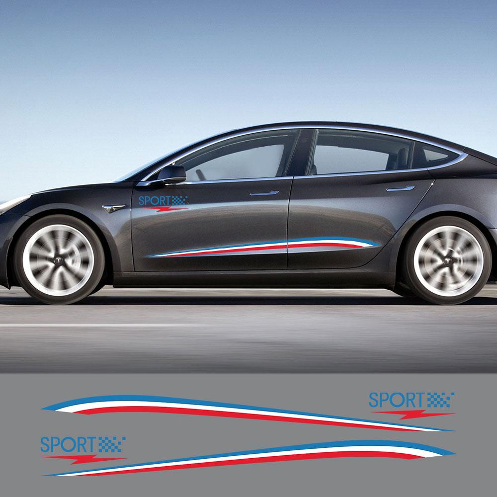 4PCS Auto Door Side Skirt Vinyl Film Car Body Decor PVC Decals Stickers For Tesla Model 3 Auto Decoration Wraps Car