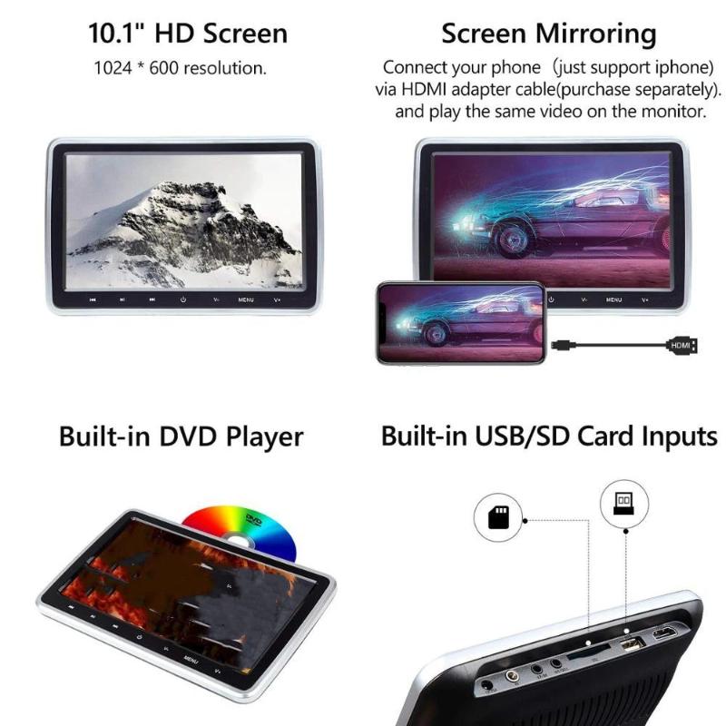 10.1-inch External Headrest DVD Monitor, In-car Rear Seat DVD Player, Rear-seat Electronics.