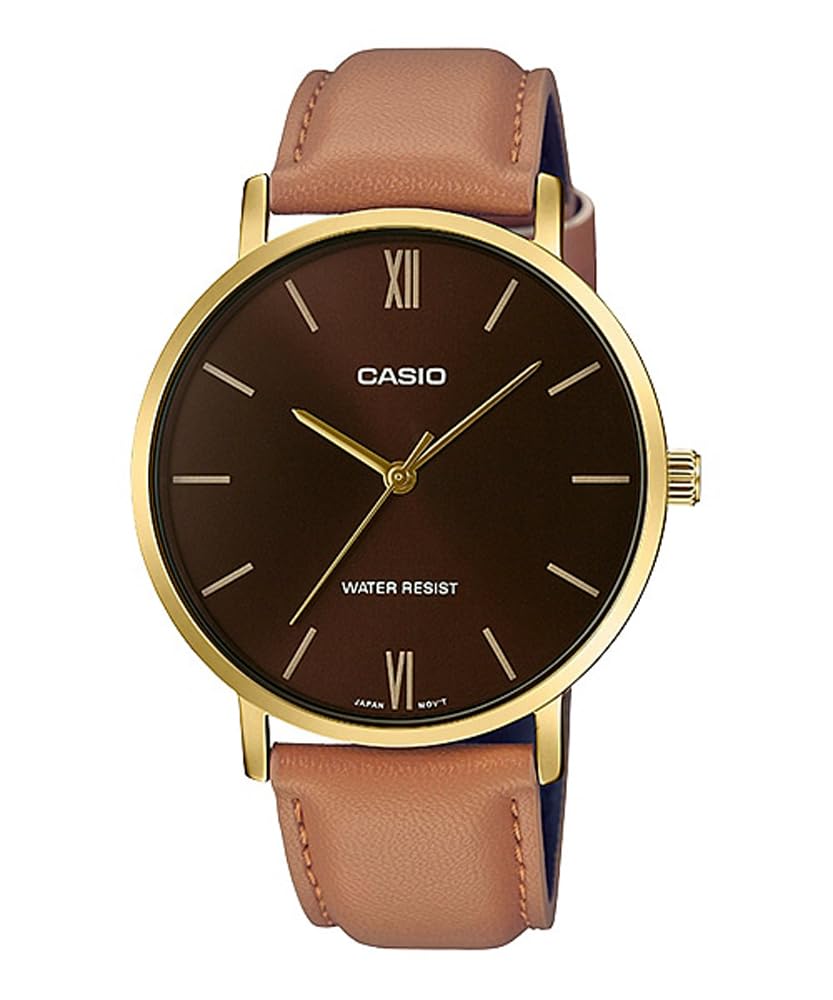 

[Casio] Мужские кварцевые часы CASIO MTP-VT01GL-5B с ремешком из золотисто-коричневой кожи, модель Overseas [Параллельный импорт]