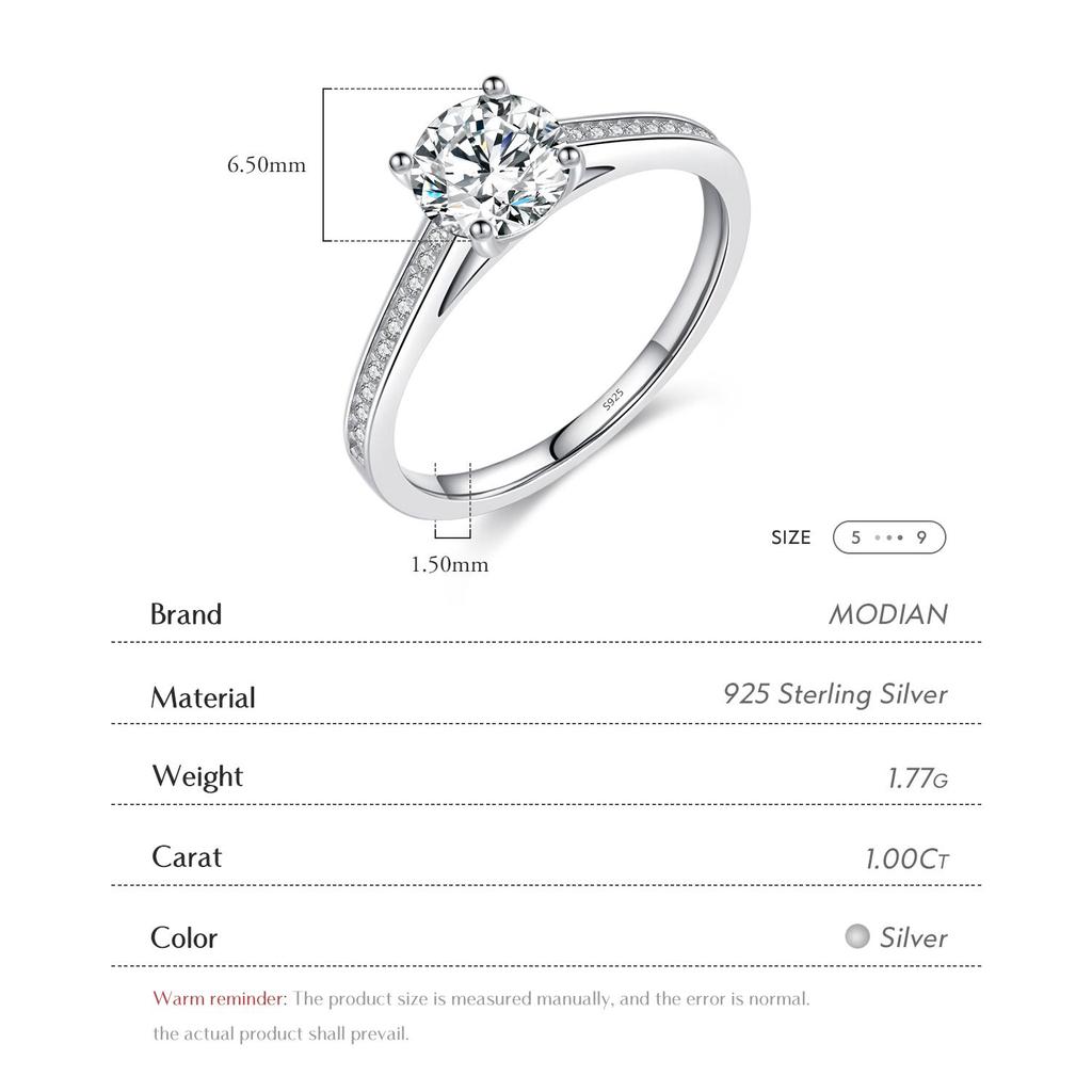Modian D Kleur Lab Diamant 1ct Moissanite Ring Voor Vrouwen 925 Sterling Zilver Klassieke Bruiloft Verlovingsband Sieraden Geschenken