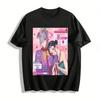 Japanese Anime Contrast Cute Couple Print T-shirt, Soft Boy & Cool Girl Sweet Cool Top Pure Cotton T-shirt