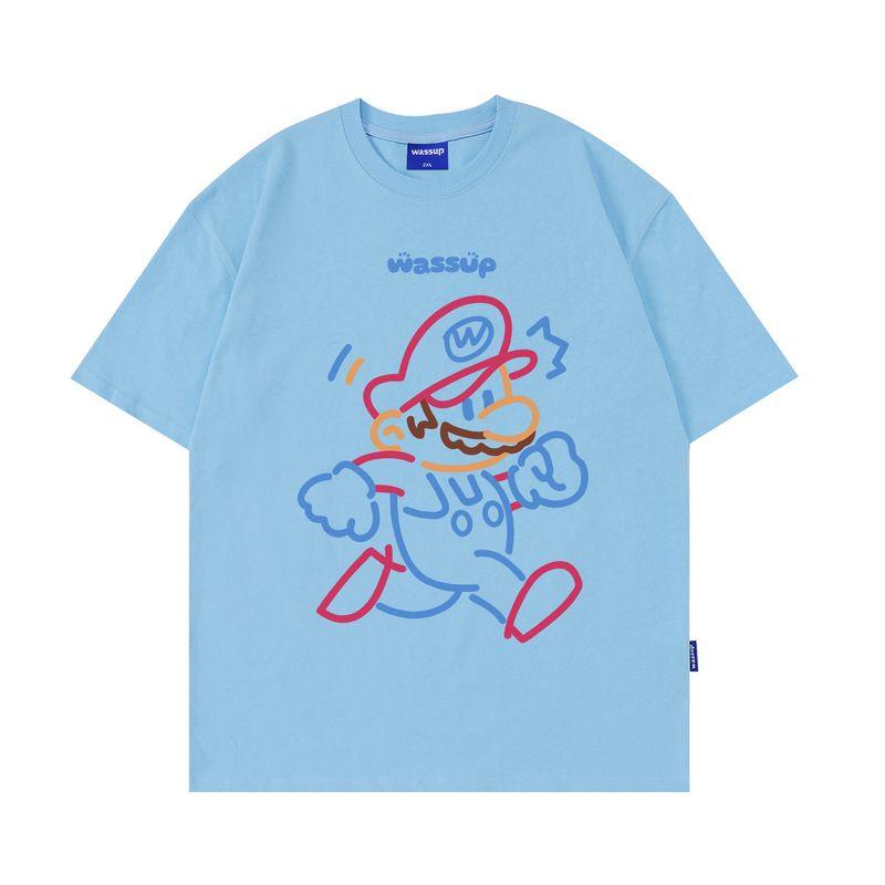 Wassup Cartoon Digital Inkjet Short-Sleeved T-Shirt for Men In Summer, Loose Oversize Trendy Couple Round-Neck Top