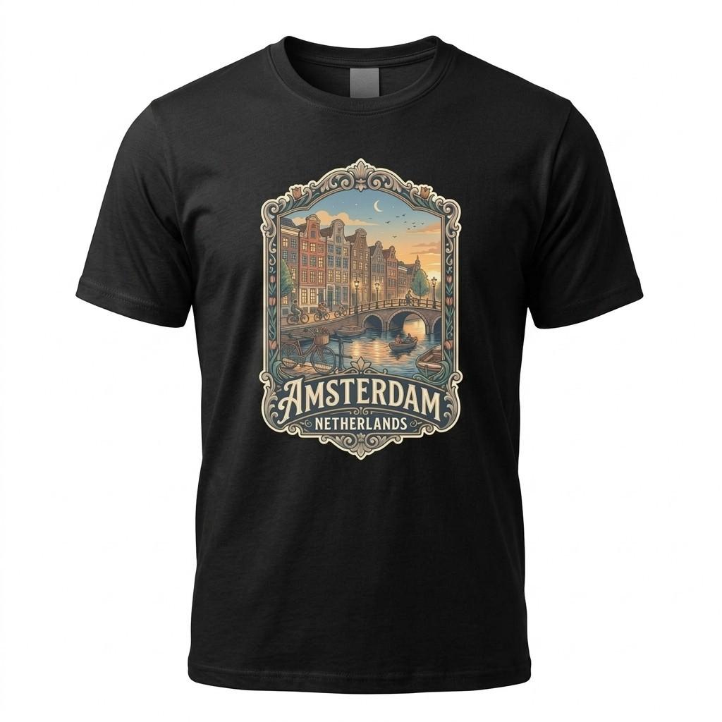 Amsterdam Netherlands Canal Graphic T-Shirt Unisex Travel Tee
