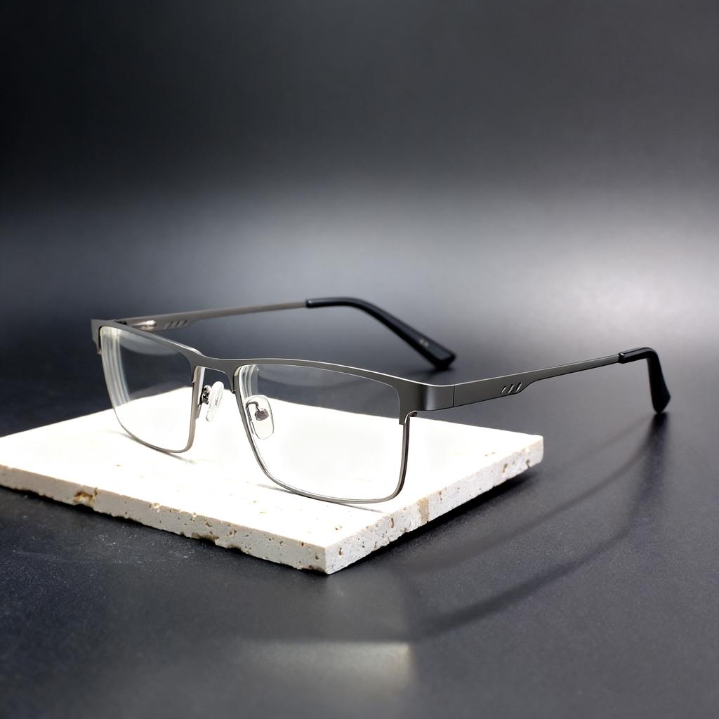 Men Business Square Metal Frame Myopia Glasses Classic Large Near Sight Eyeglasses Blue Light Blocking Ultralight Minus Eyewear