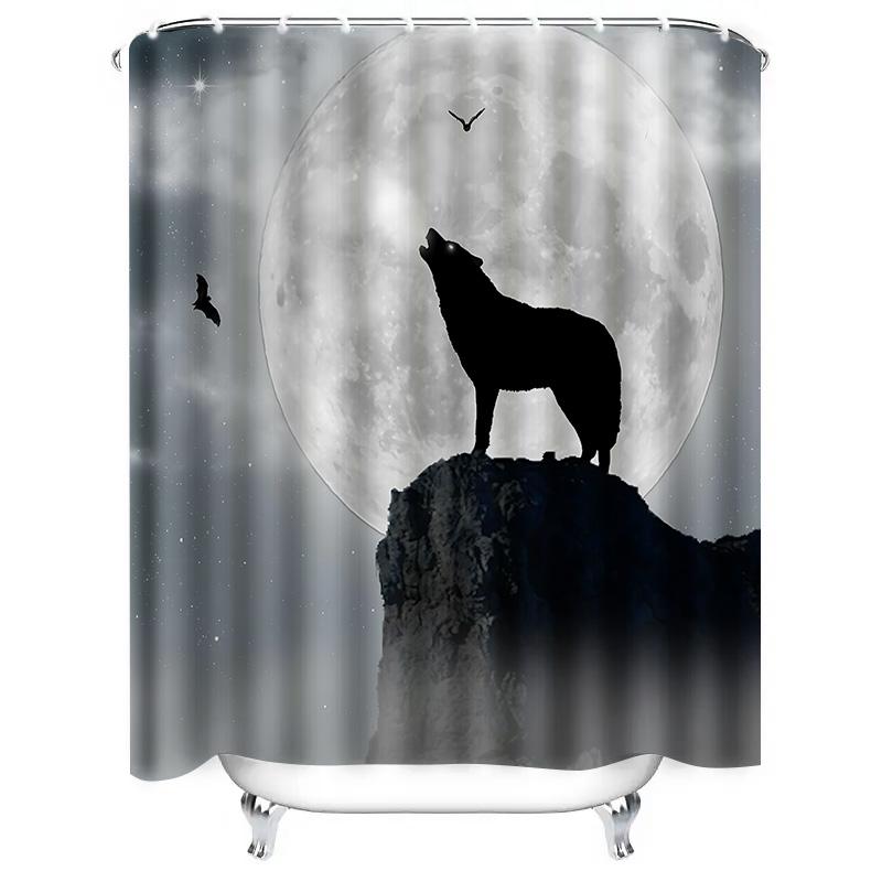 

Full Moon Howling Wolf Shower Curtain Wolf Silhouette Rock Peak Birds Night Sky Bath Decor Suitable For Wet And Dry Separation W60H190(CM)-1 Pcs