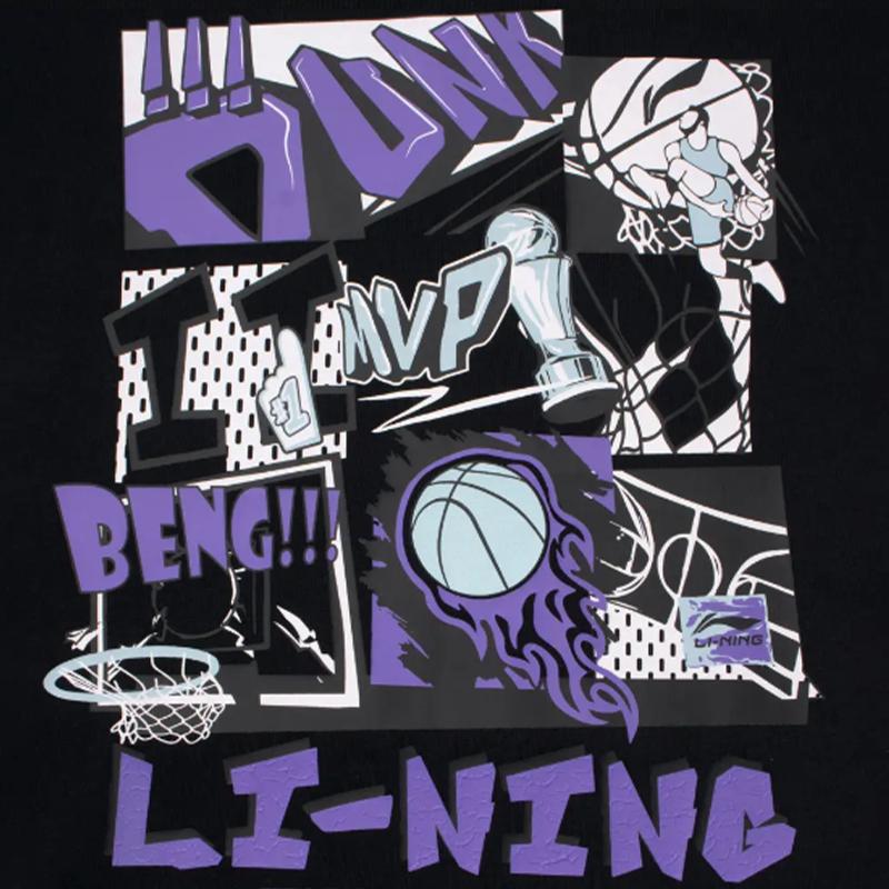 Li-Ning American Vintage Print Breathable Round Neck Short Sleeve Logo Loose Fit Shorts Casual Sports Set Unisex sets Black YHSU207-1+YKSU157-2