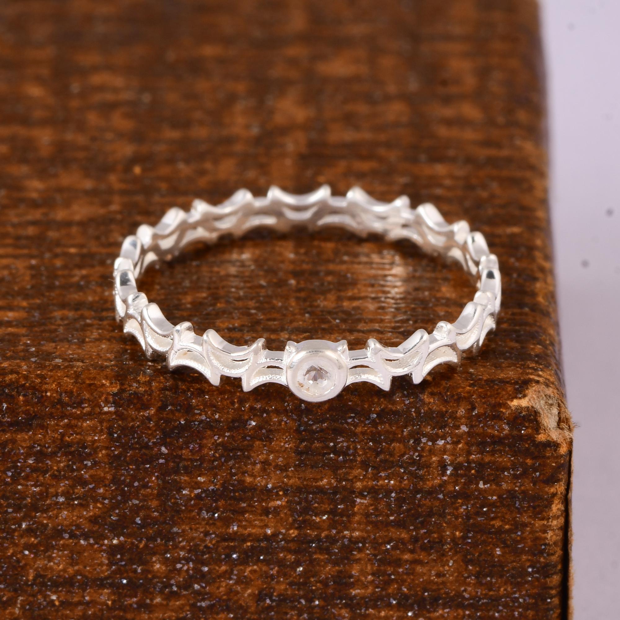 Rainbow Moonstone Stacking Ring | Dainty Silver Eternity Band | Minimalist Moonstone Ring | Handmade Wedding Band | Everyday Jewelry Gift 5