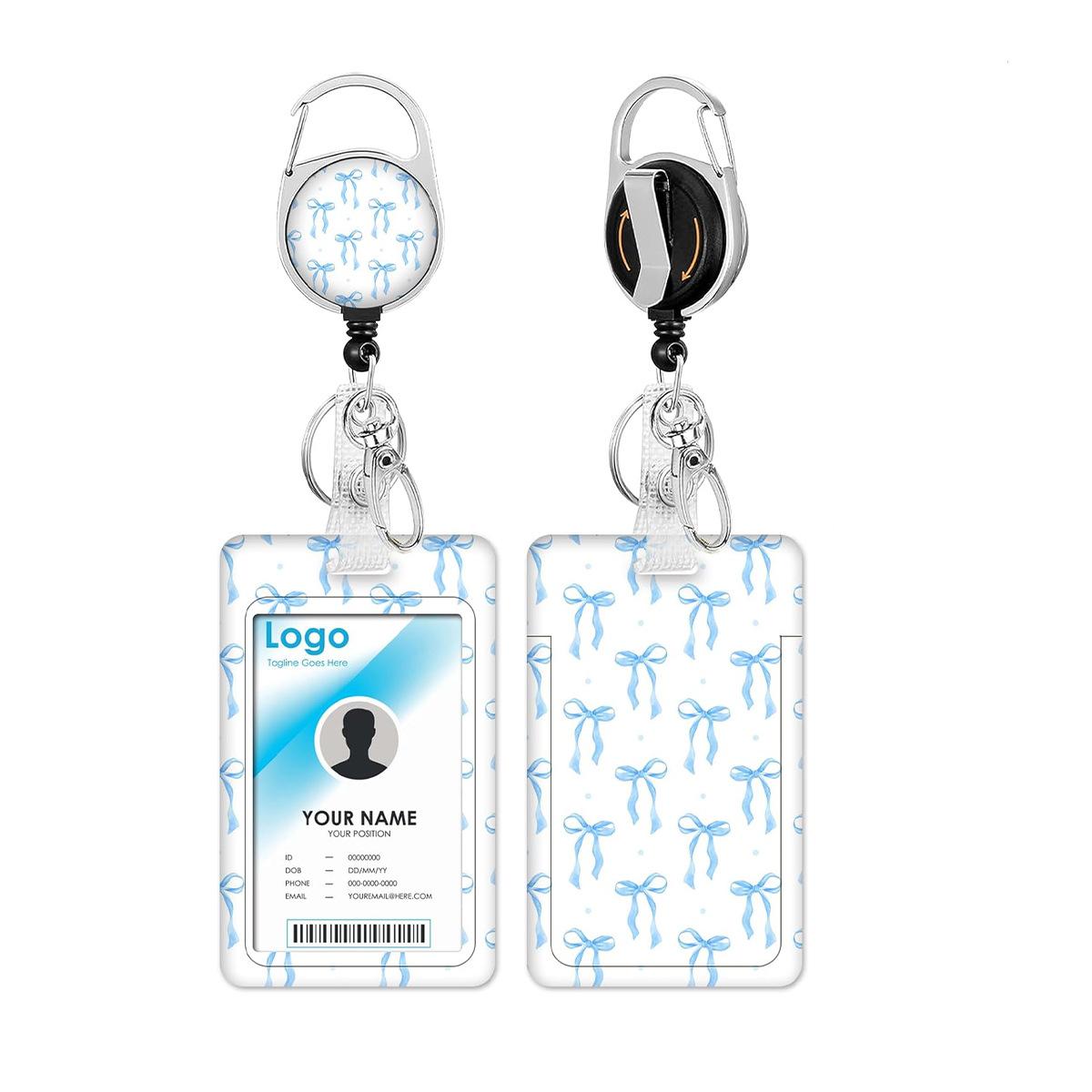 

Women s Beauty ID Badge Holder with Extendable Scroll Cute Pink Blue Cute Bow Detachable Lanyard Office Supplies