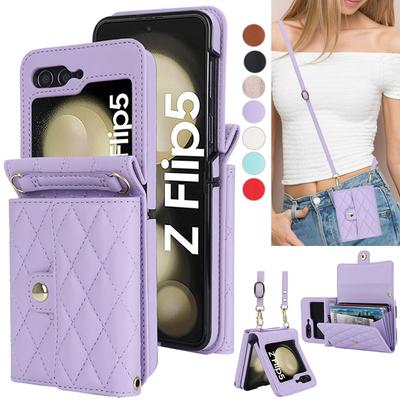 Umhängetasche mit Kartenfächern, modische Leder-Handyhülle für Samsung Galaxy Z Flip 6 5 4 3 Z Flip6 Z Flip5 Z Flip4 Z Flip3 5G, langes Schlüsselband, Tasche, Geldbörse