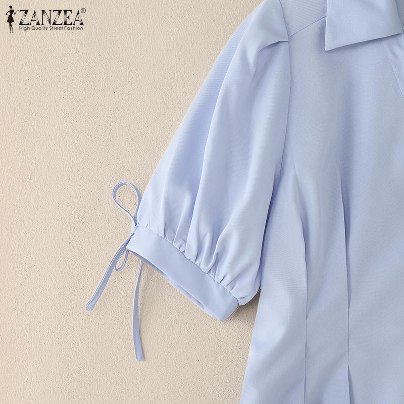 ZANZEA Women Turn Down Collar Summer Casual Short Sleeve Blouse